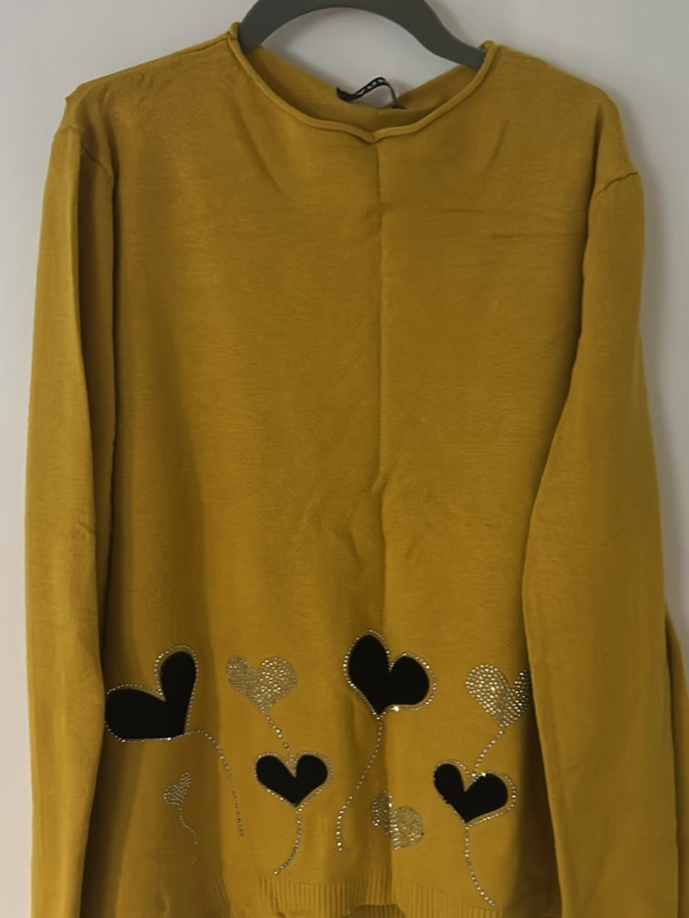 Mustard Yellow Heart Appliqué Sweater